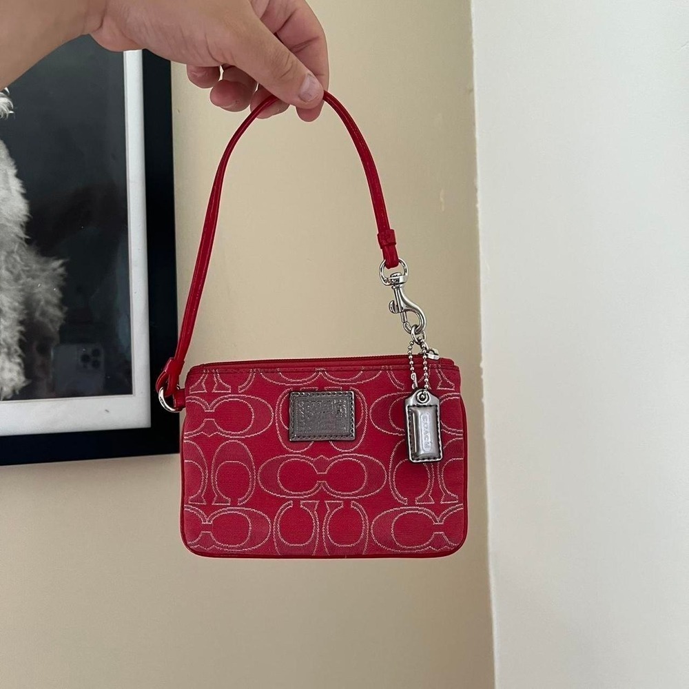 y2k 2000s pink lurex signature c monogram coach poppy glam mini bag / wristlet